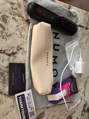 Pink & Black Heated Straightening Brush - Portable Styling Tool